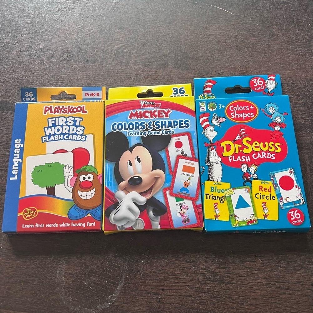 Dr. Seuss , Mickey and Mr potato head Flash cards